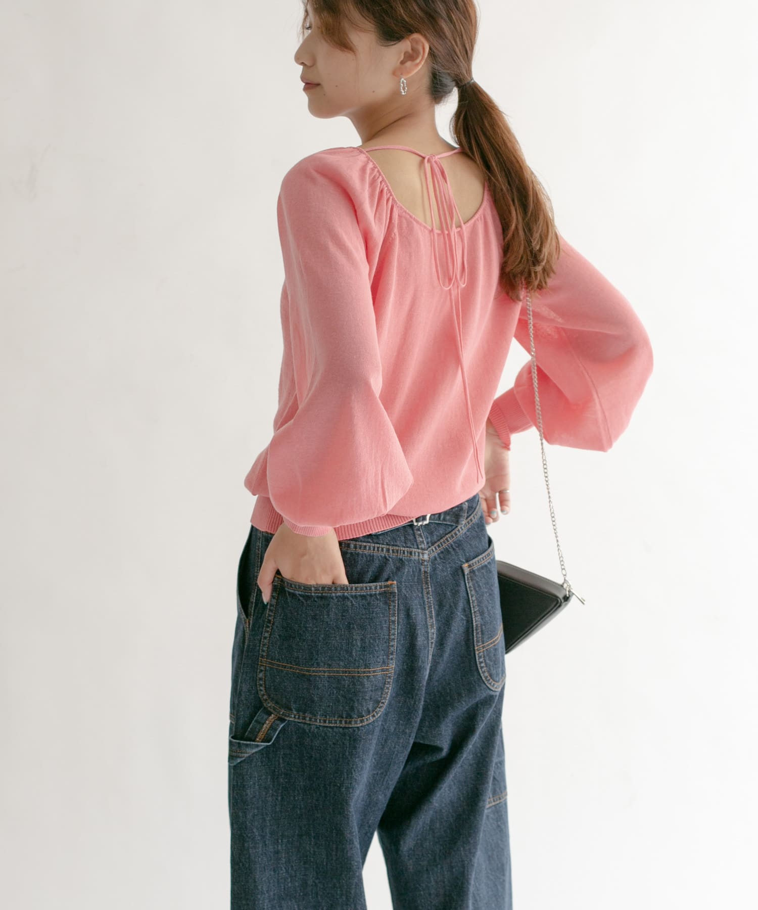 BACKオープンボリュームスリーブニット PINK one