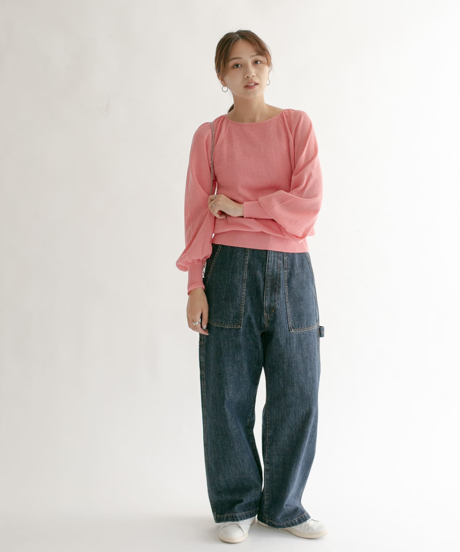 BACKオープンボリュームスリーブニット PINK one