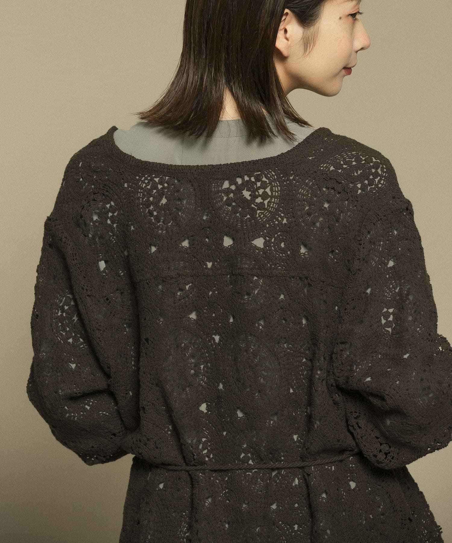 アイレットサークルレースカーディガン D.BROWN one