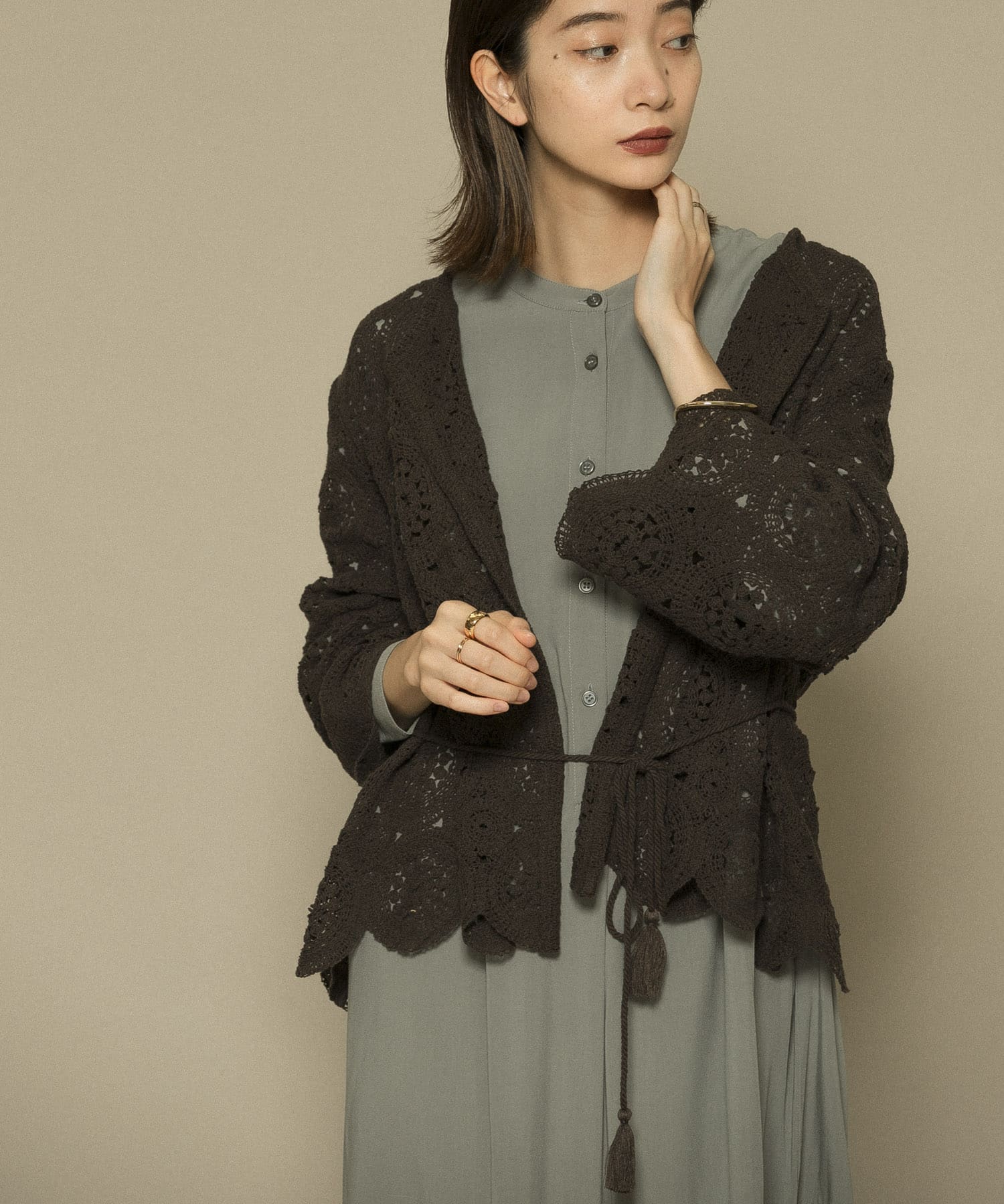 アイレットサークルレースカーディガン D.BROWN one