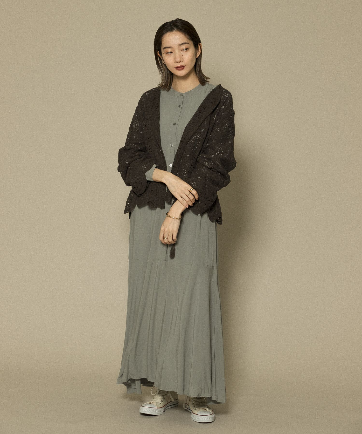 アイレットサークルレースカーディガン D.BROWN one