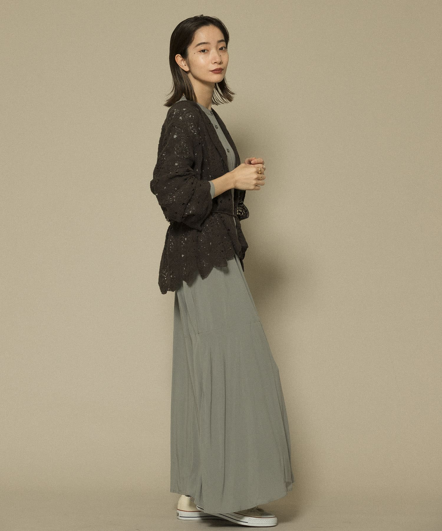 アイレットサークルレースカーディガン D.BROWN one