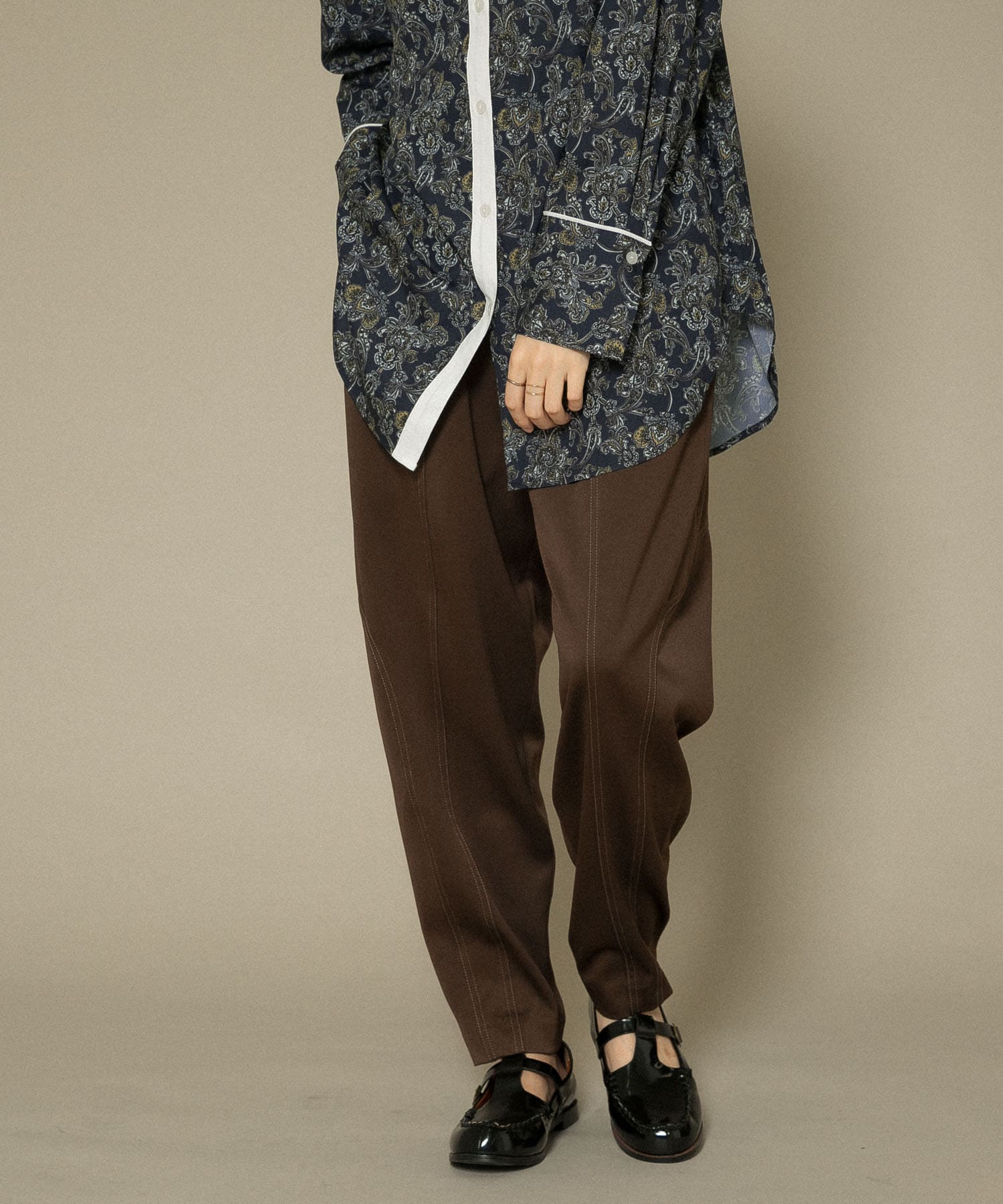 配色ステッチカーブパンツ BROWN one