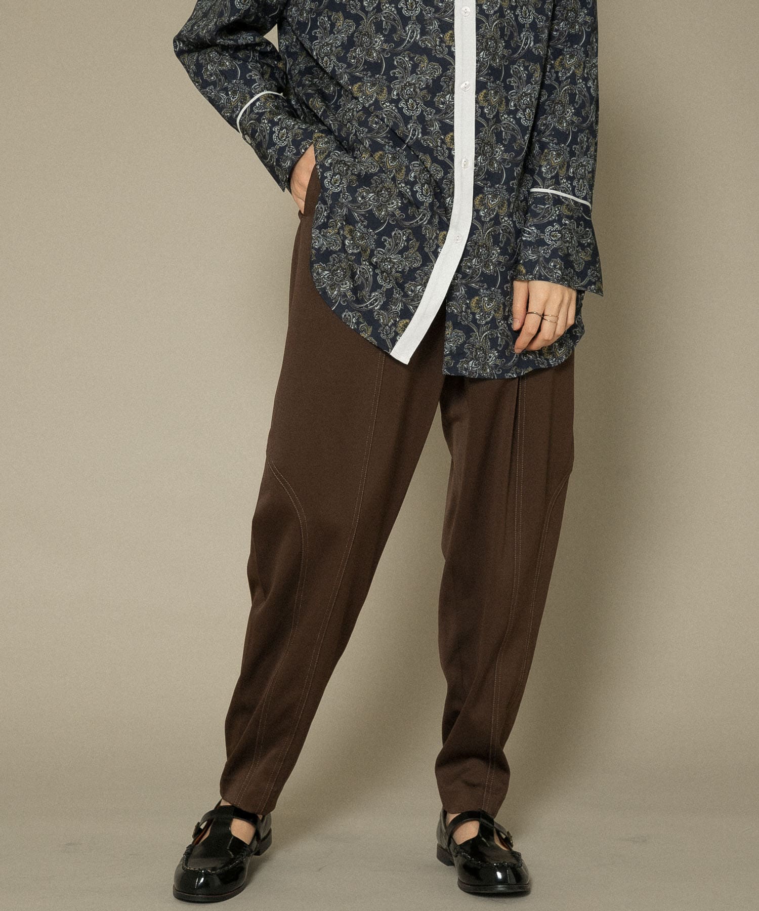 配色ステッチカーブパンツ BROWN one