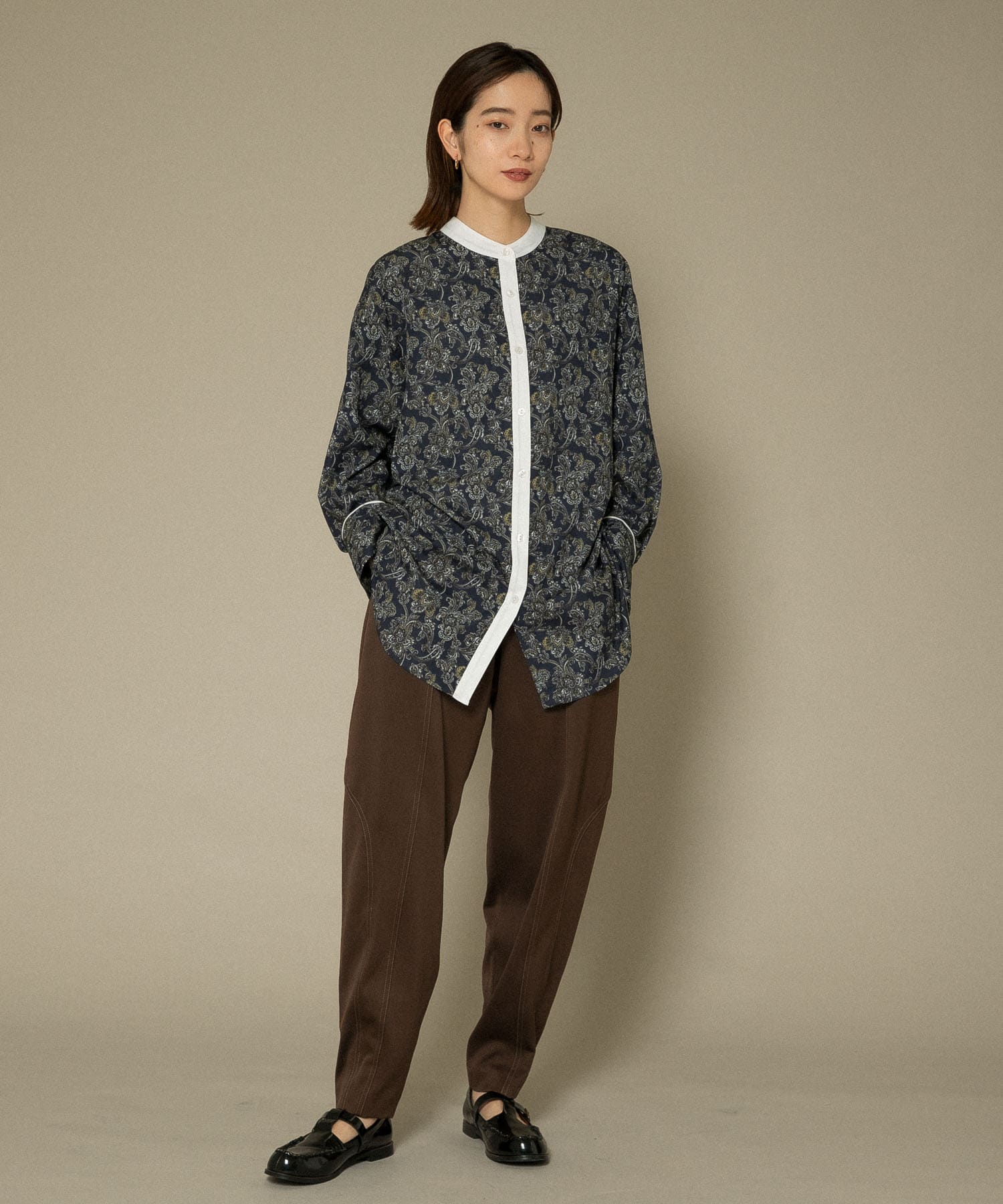 配色ステッチカーブパンツ BROWN one