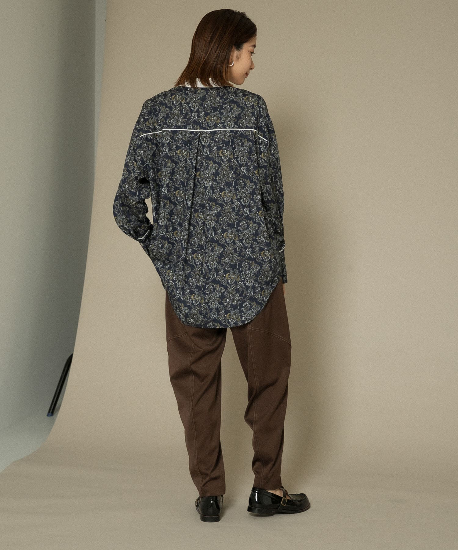 配色ステッチカーブパンツ BROWN one