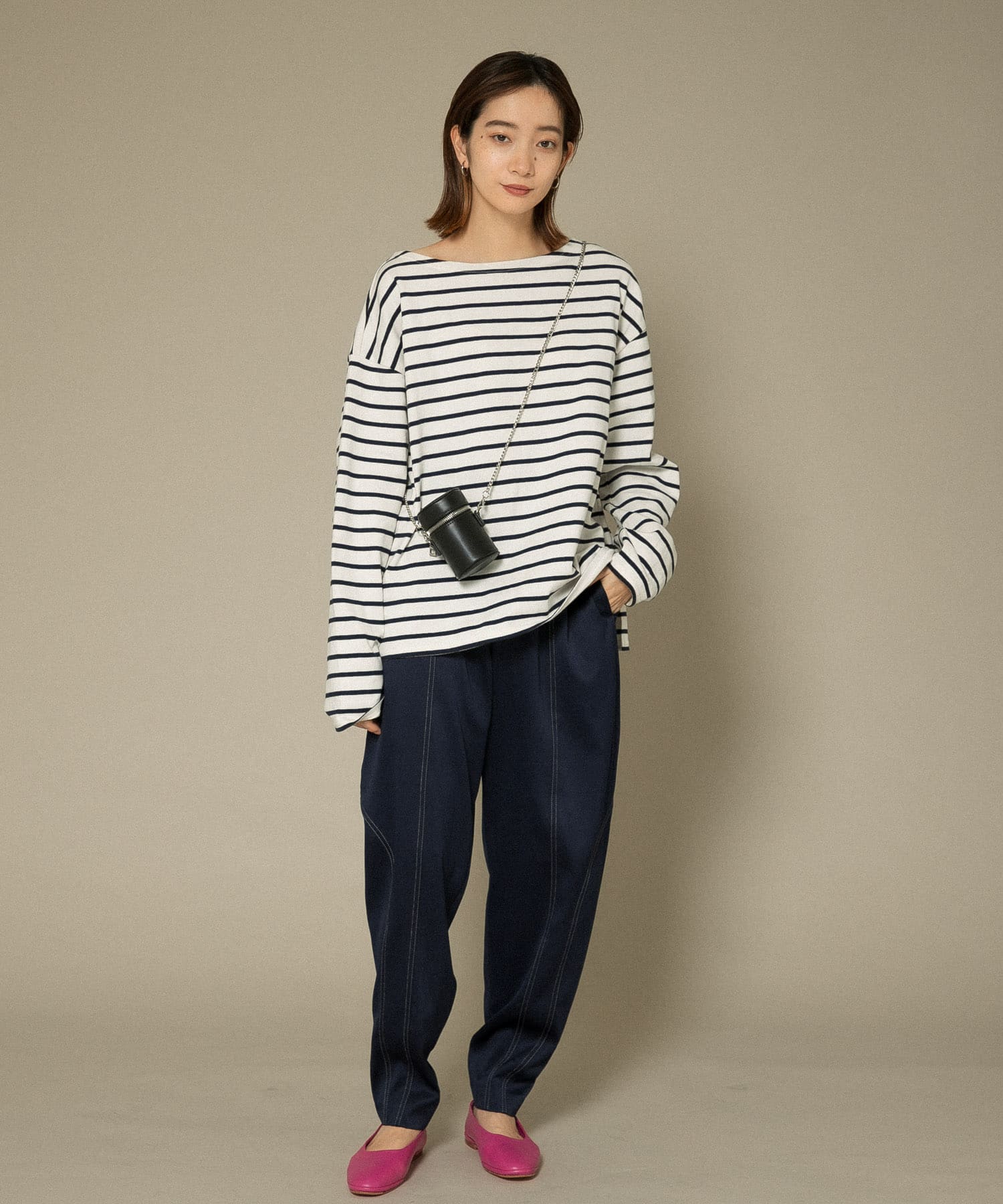 配色ステッチカーブパンツ NAVY one