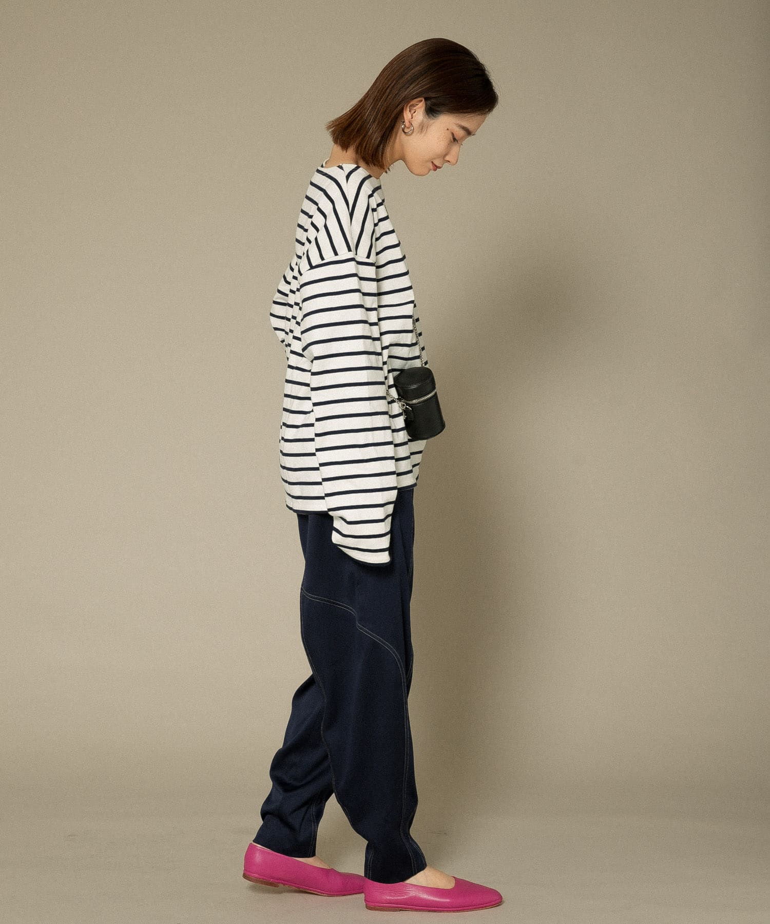配色ステッチカーブパンツ NAVY one