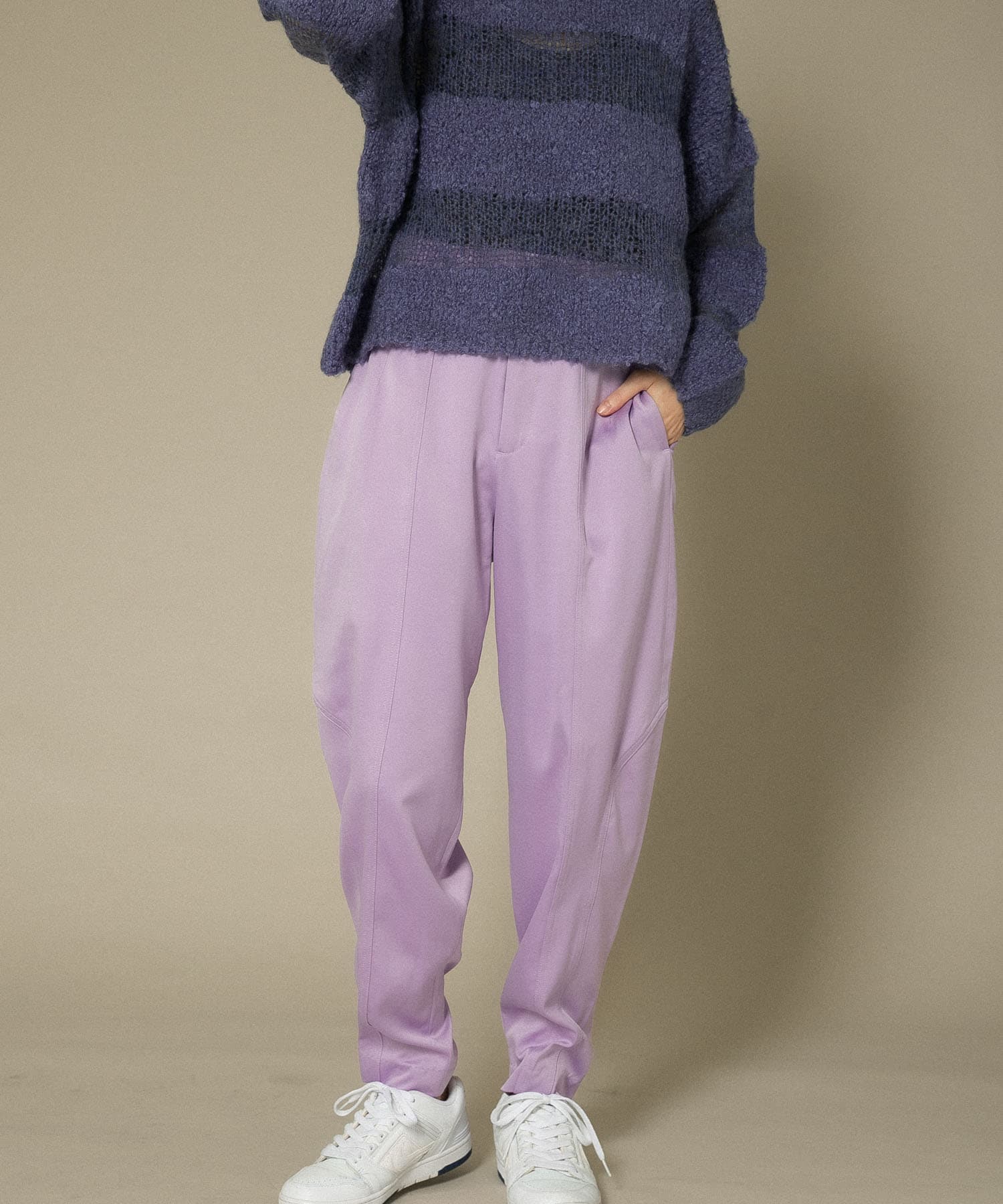 配色ステッチカーブパンツ PURPLE one