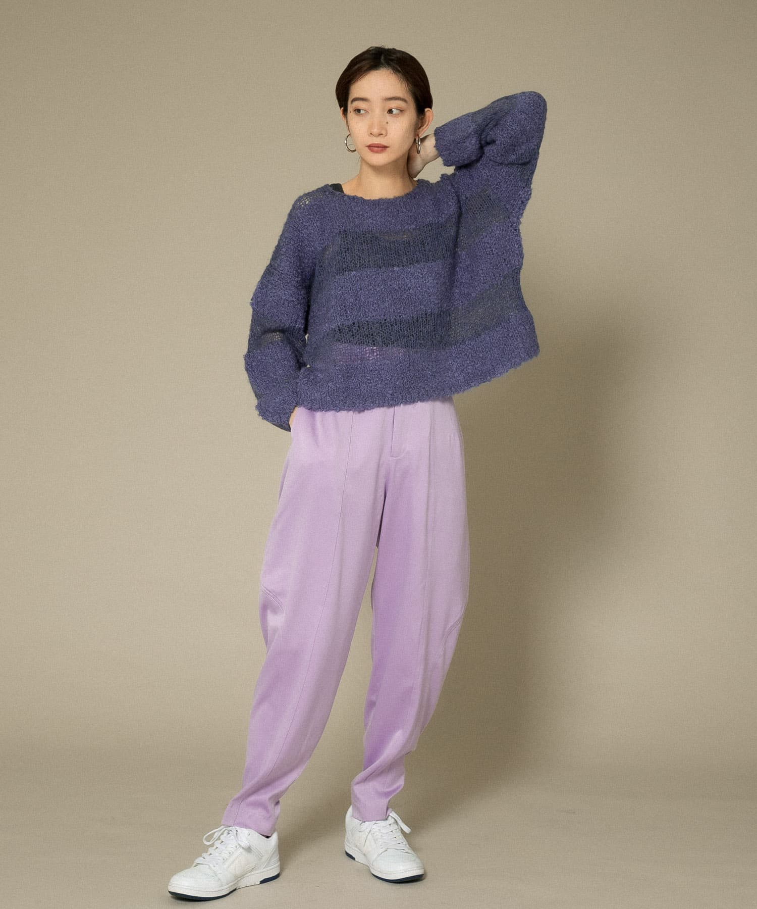 配色ステッチカーブパンツ PURPLE one