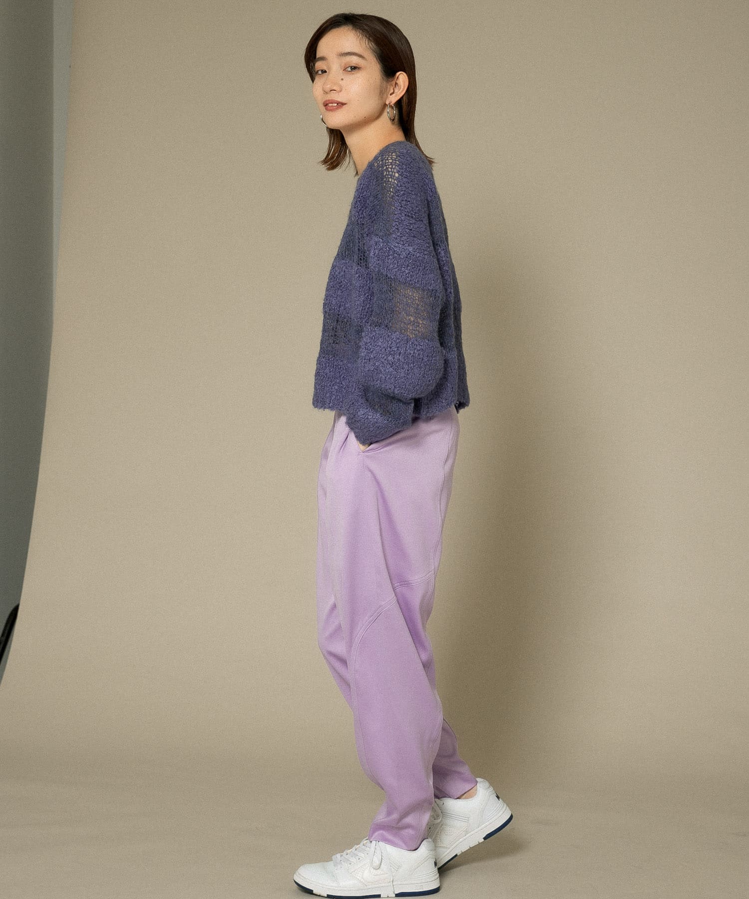 配色ステッチカーブパンツ PURPLE one