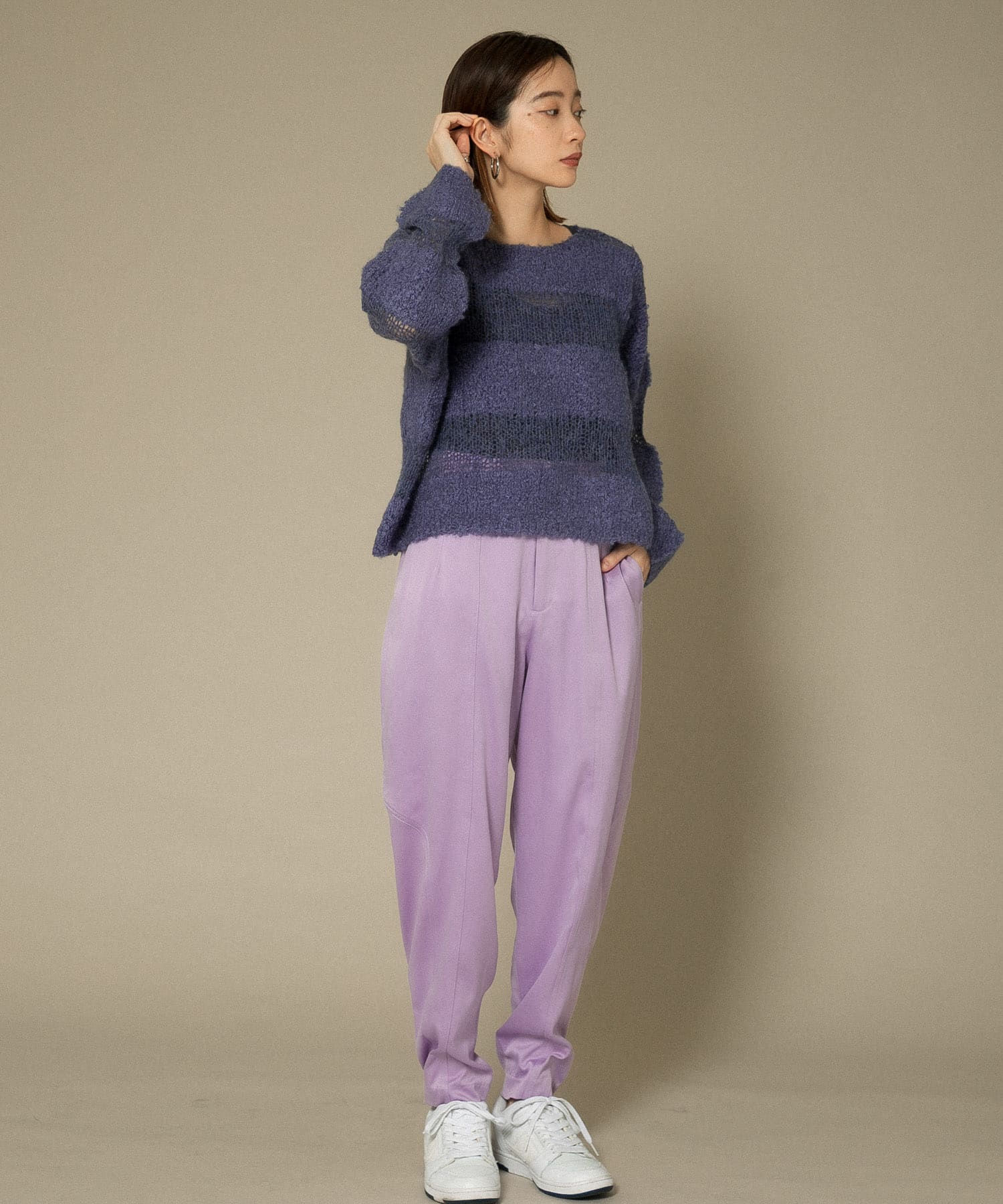 配色ステッチカーブパンツ PURPLE one