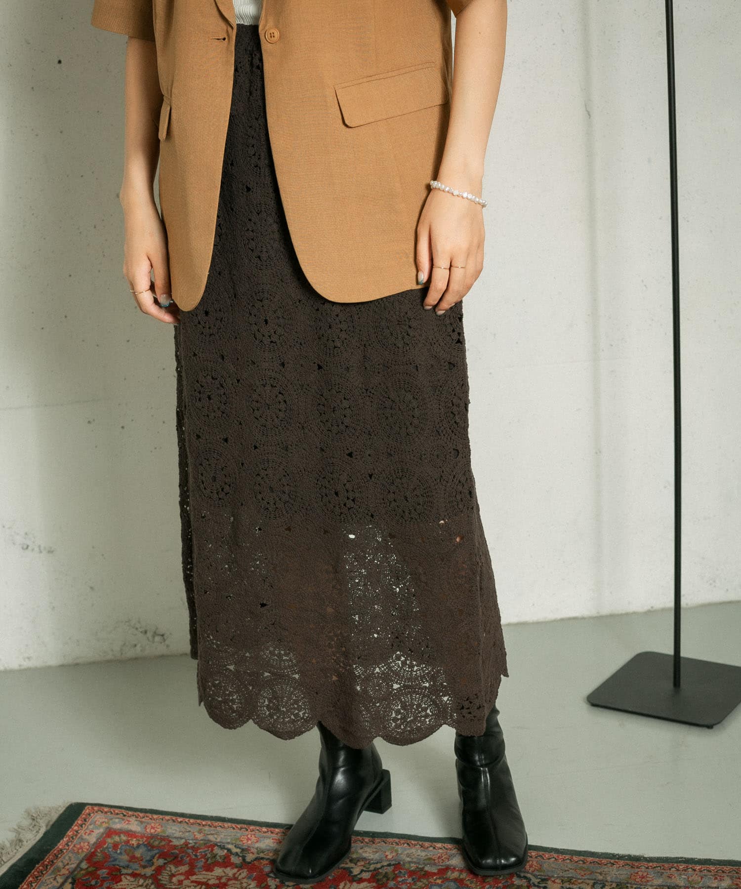 アイレットサークルレーススカート D.BROWN one