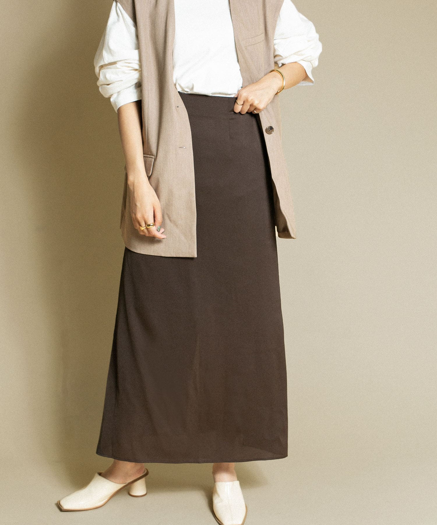 Aラインロングスカート BROWN one