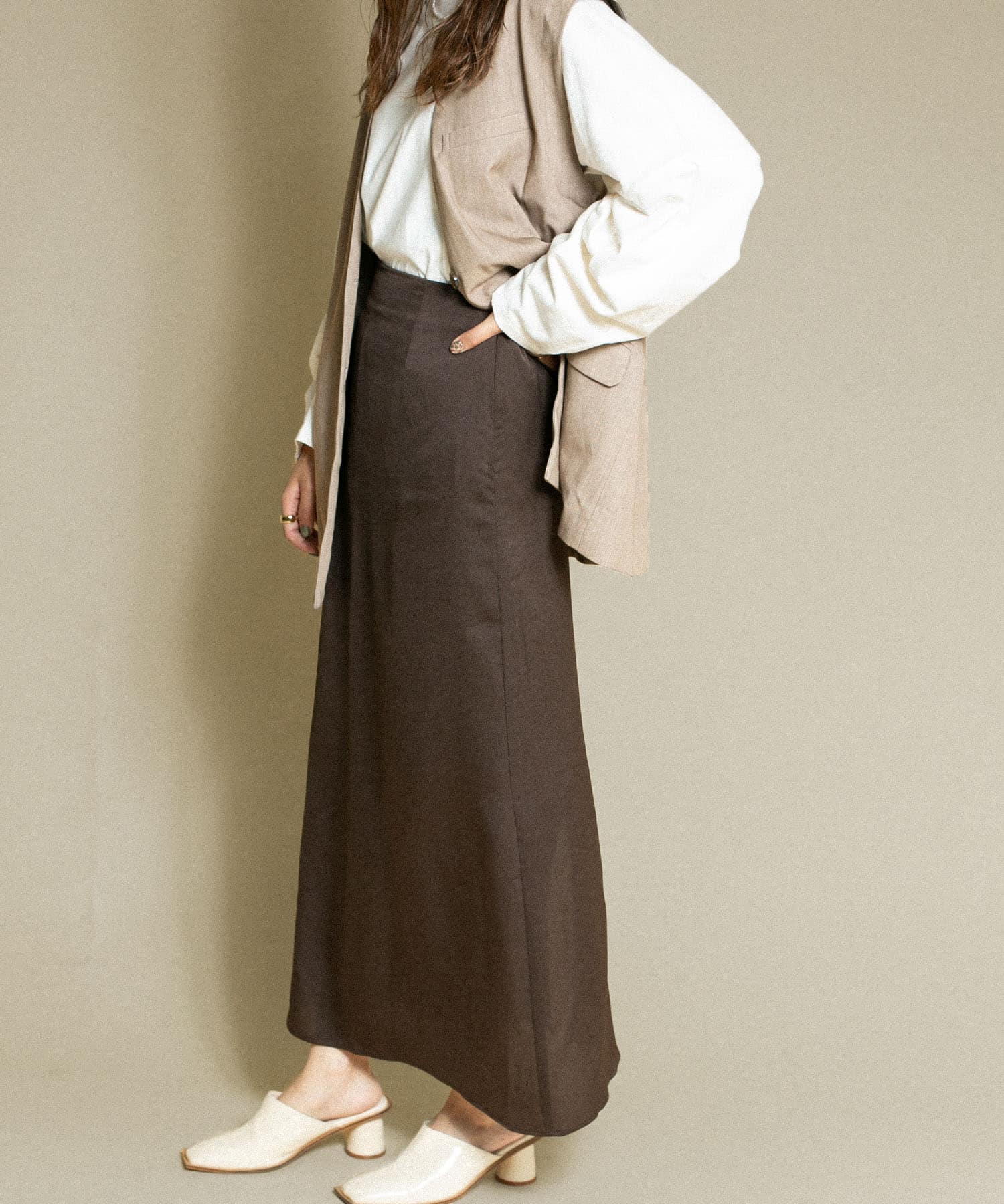 Aラインロングスカート BROWN one