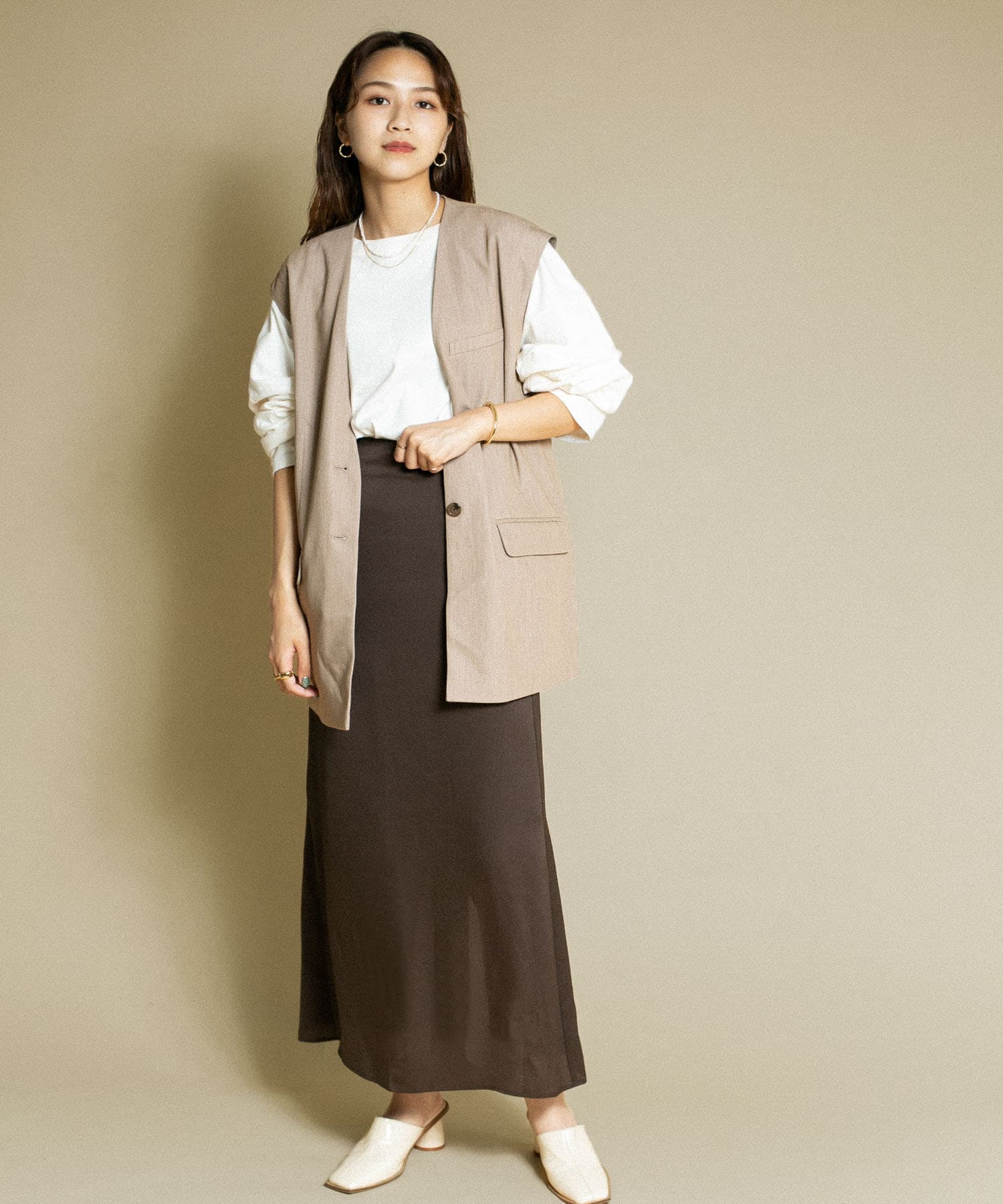 Aラインロングスカート BROWN one