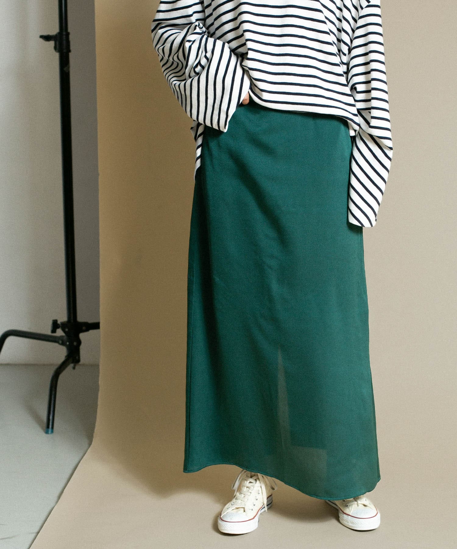Aラインロングスカート GREEN one