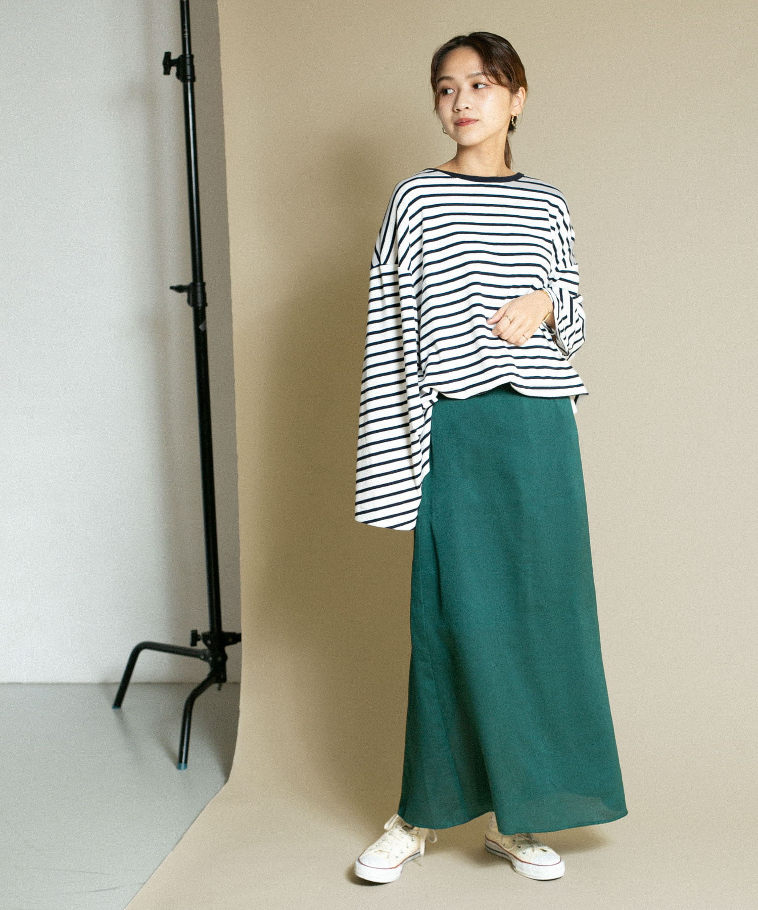 Aラインロングスカート GREEN one
