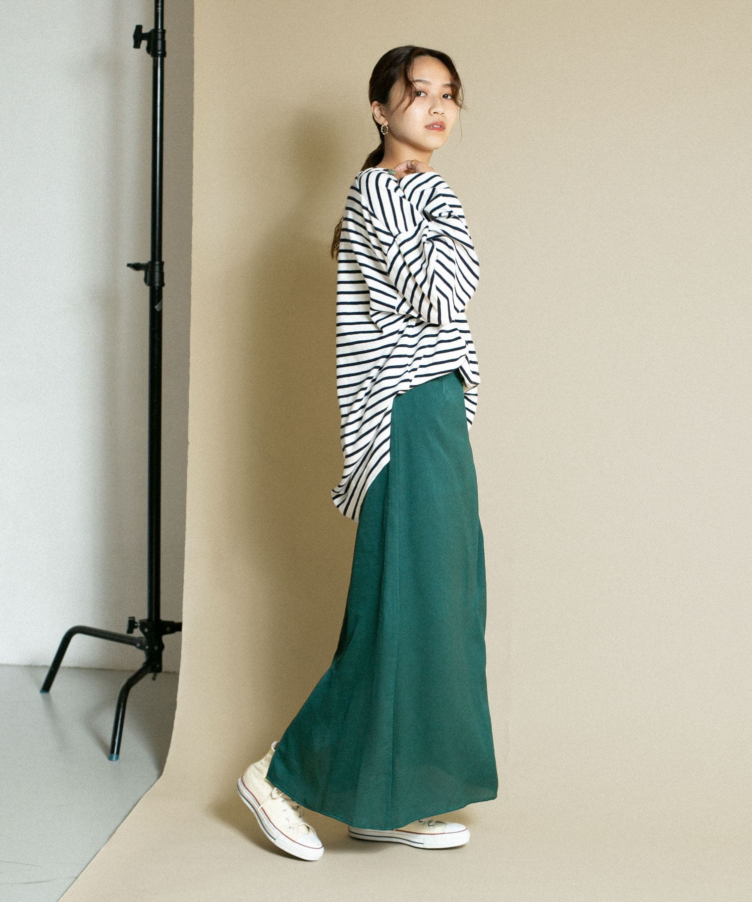 Aラインロングスカート GREEN one