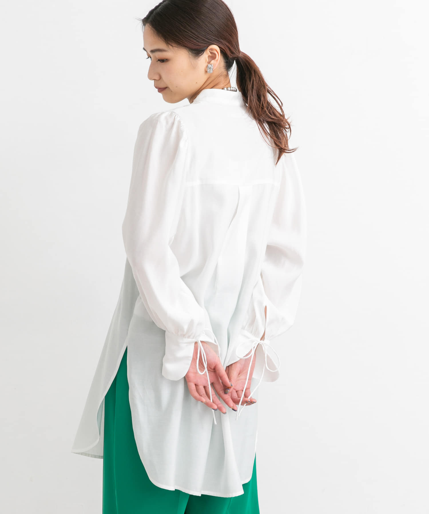バンドカラーボリュームスリーブシャツ OFF one