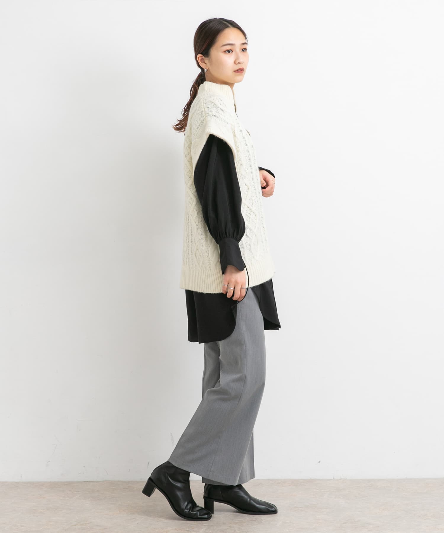 バンドカラーボリュームスリーブシャツ BLACK one