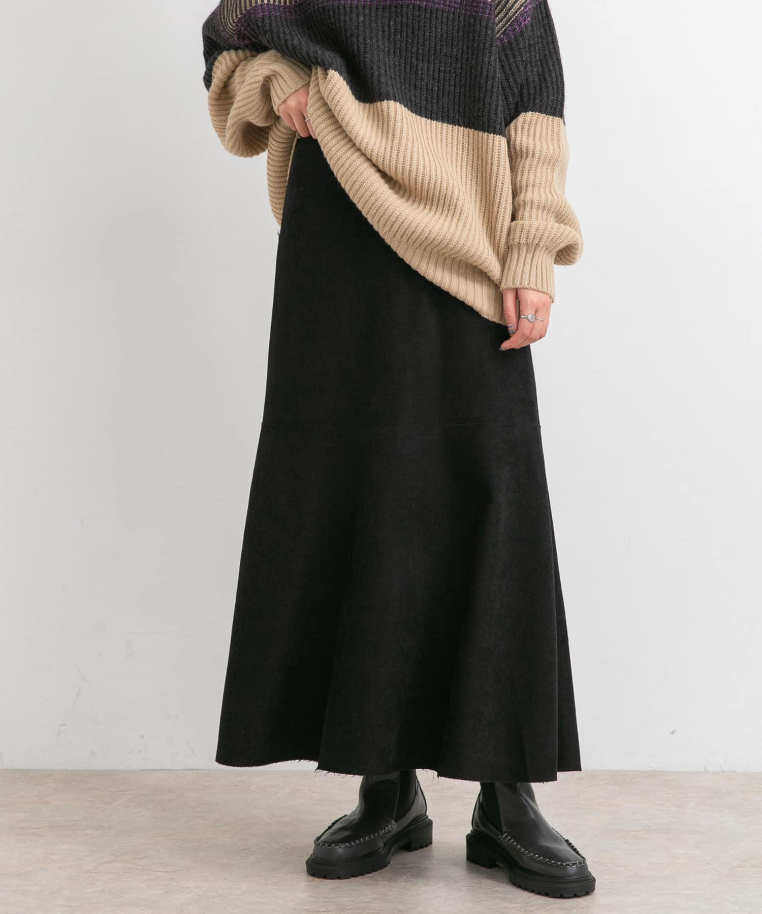 カットオフ切替ロングスカート BLACK one