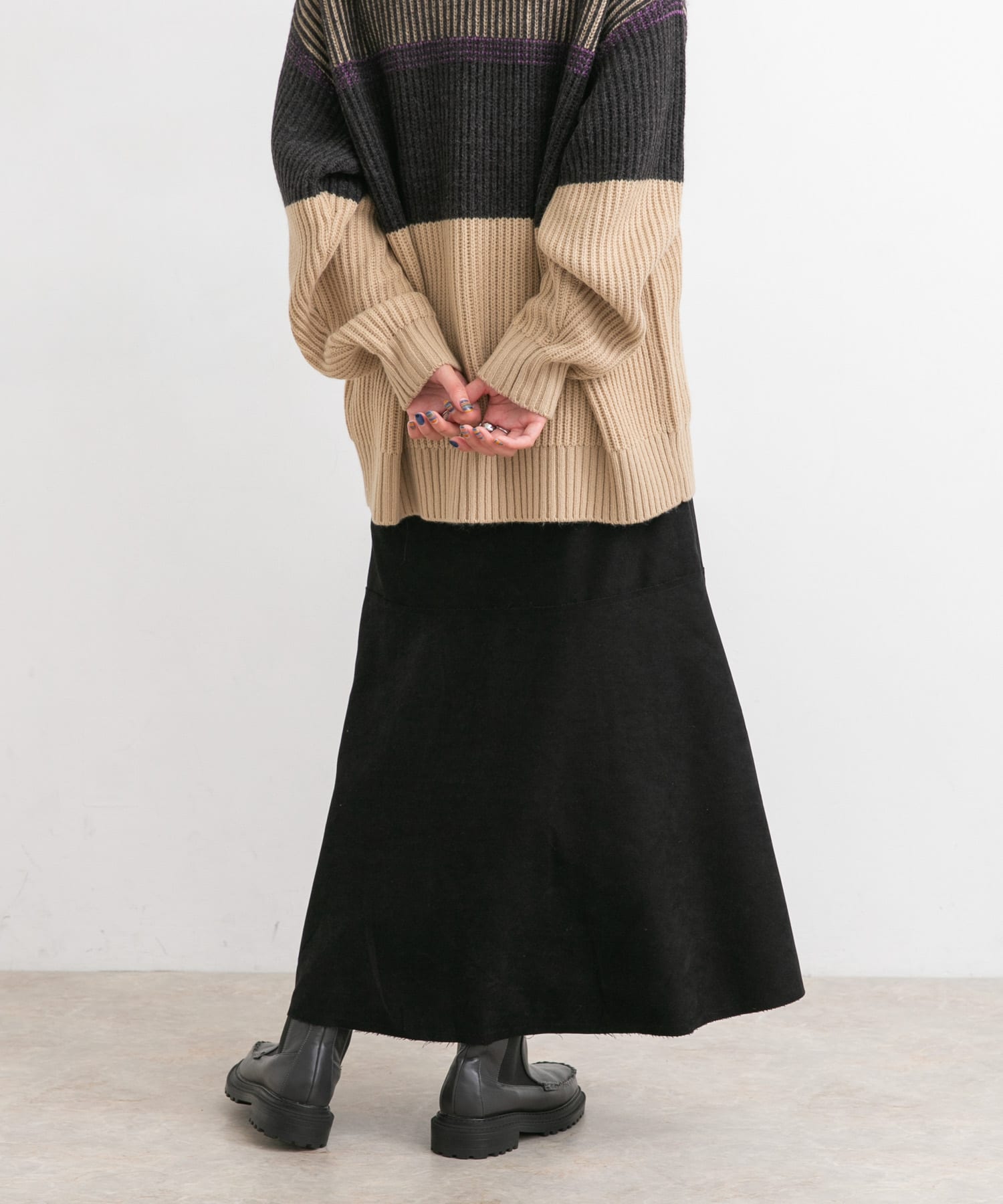 カットオフ切替ロングスカート BLACK one