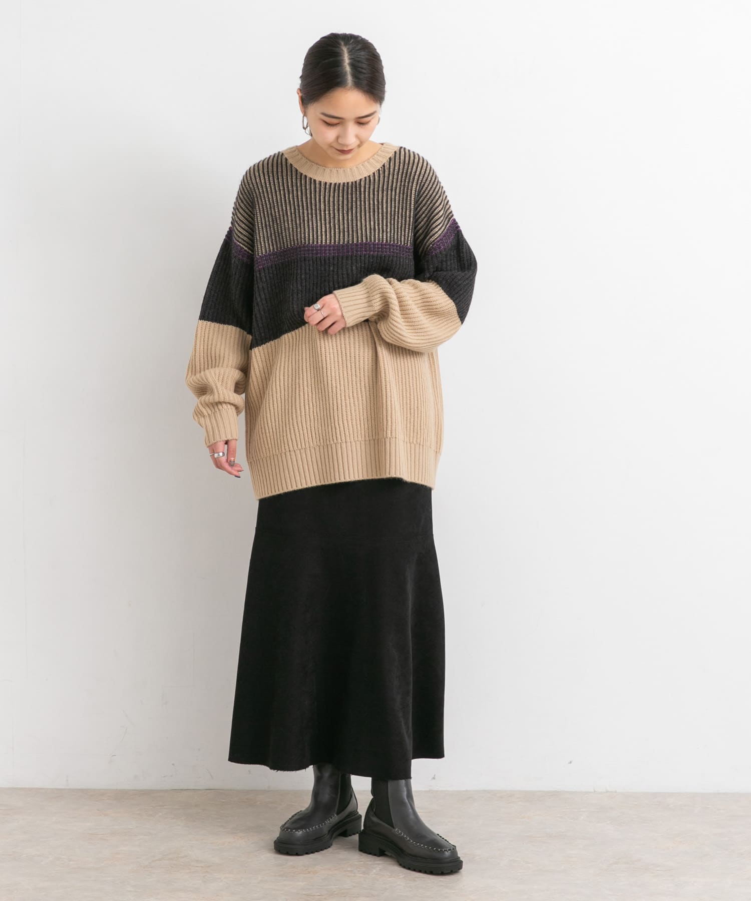 カットオフ切替ロングスカート BLACK one