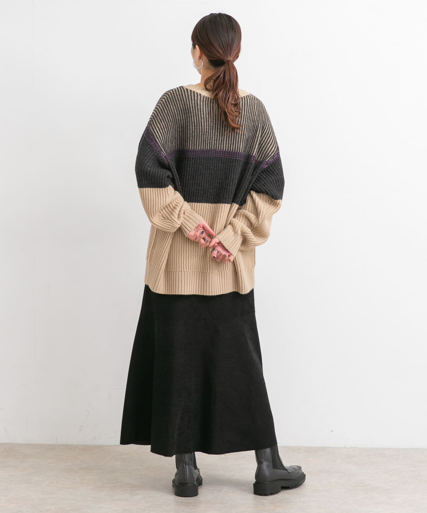 カットオフ切替ロングスカート BLACK one