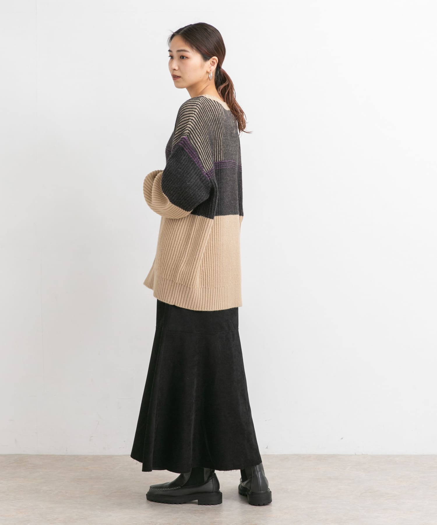 カットオフ切替ロングスカート BLACK one