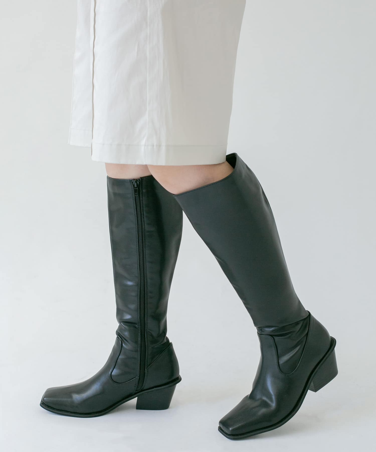 ウエスタンヒールロングブーツ BLACK 36