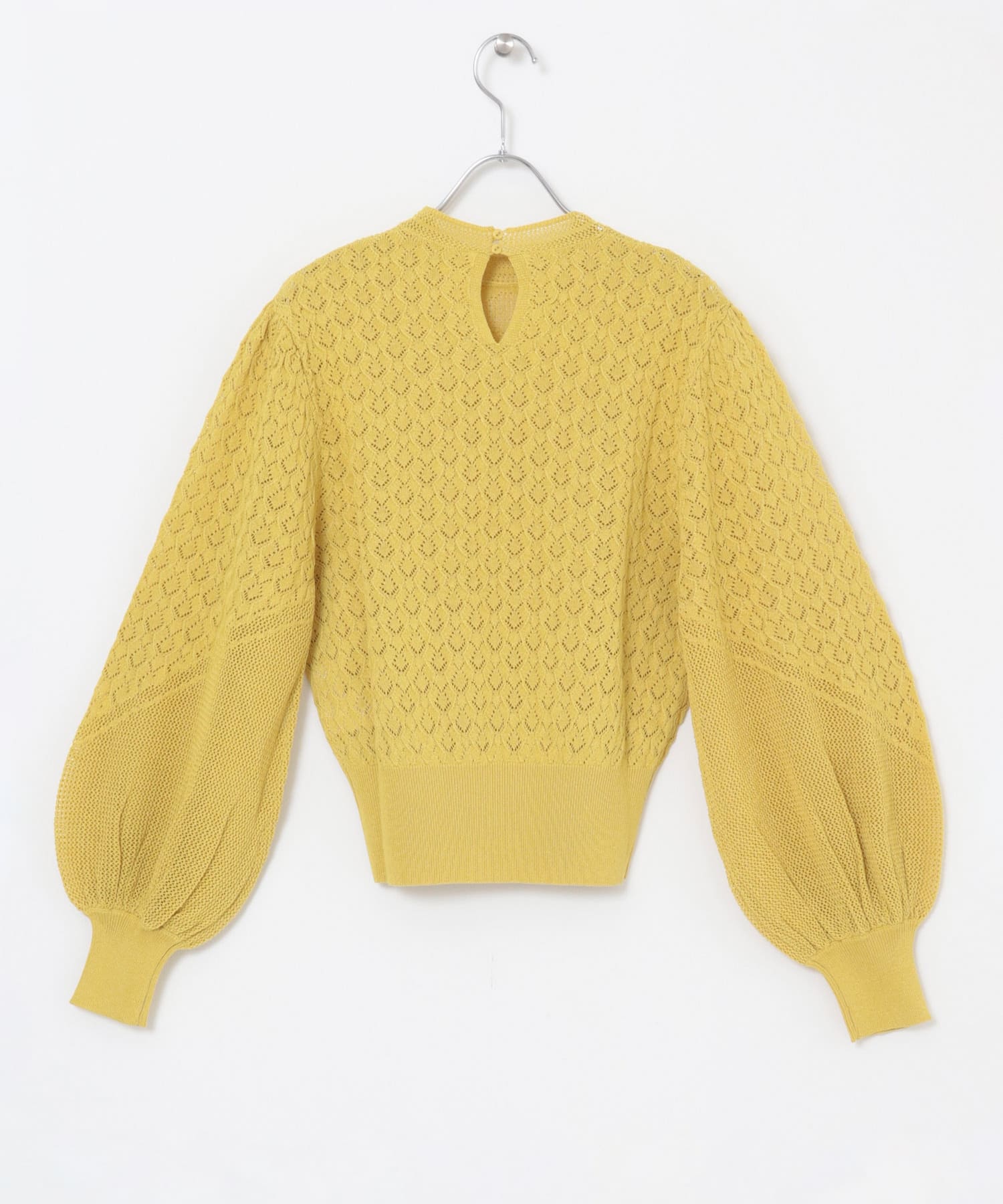 ボリュームスリーブパターン編みニット YELLOW one