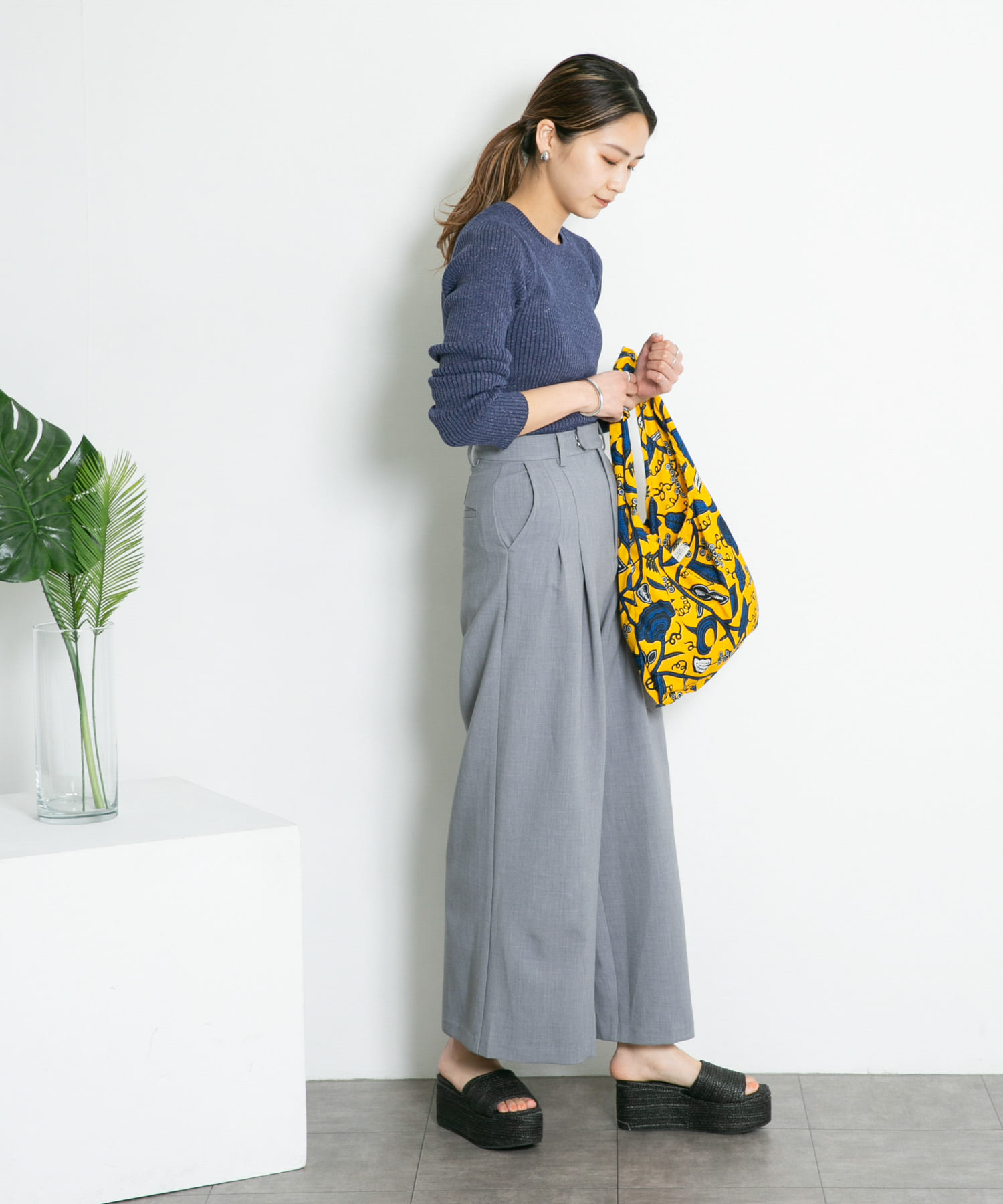 メランジリブクルーネックニット NAVY one