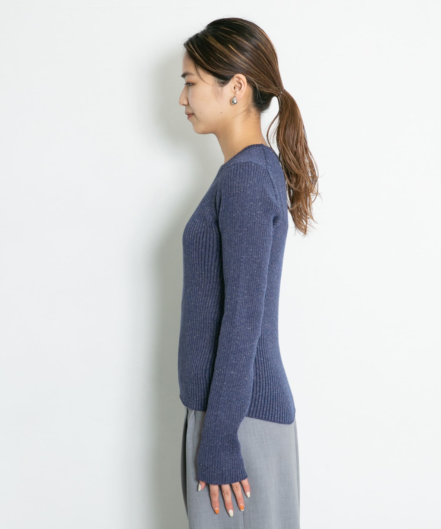 メランジリブクルーネックニット NAVY one