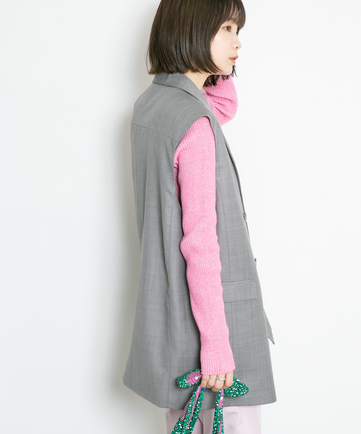 メランジリブクルーネックニット PINK one