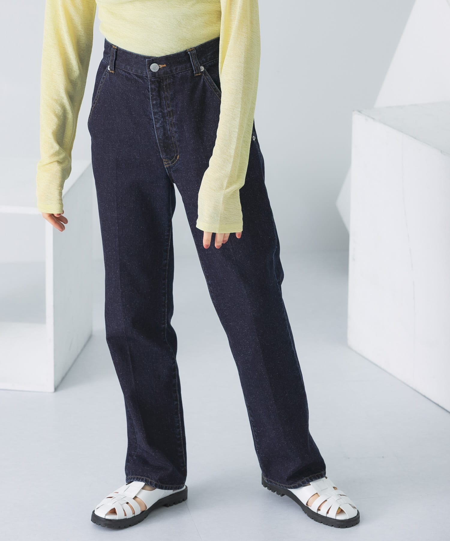 センタープレスストレートデニム NAVY 36