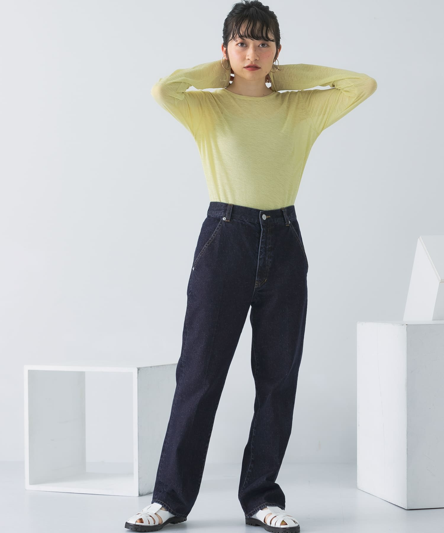 センタープレスストレートデニム NAVY 36