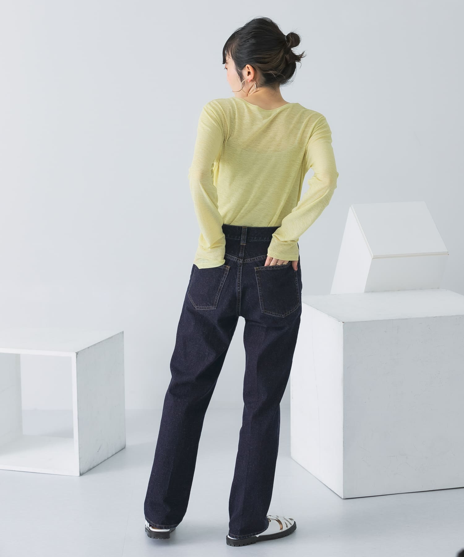 センタープレスストレートデニム NAVY 36