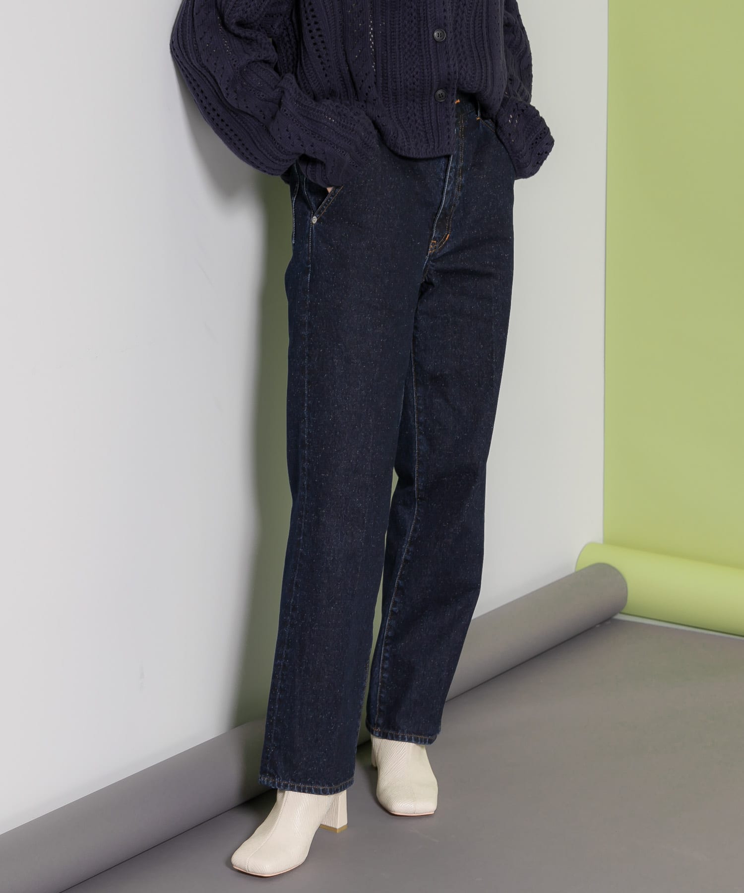 センタープレスストレートデニム NAVY 36