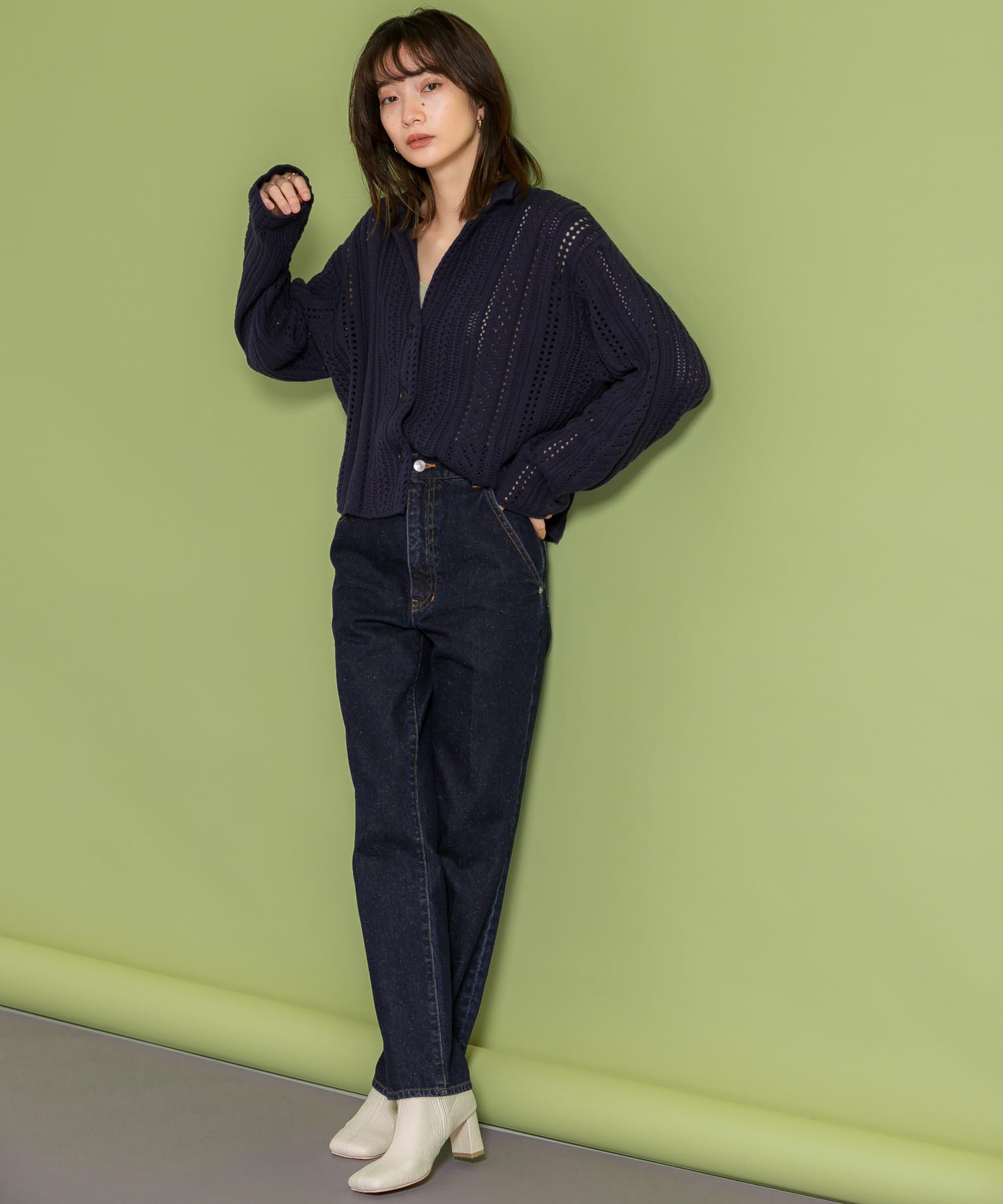 センタープレスストレートデニム NAVY 38