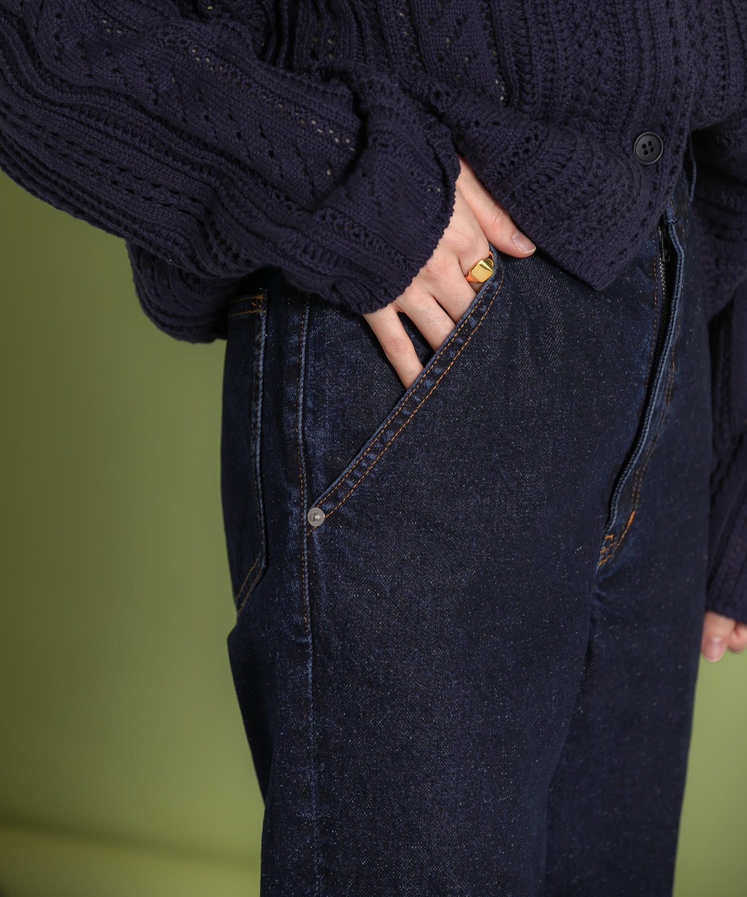 センタープレスストレートデニム NAVY 38