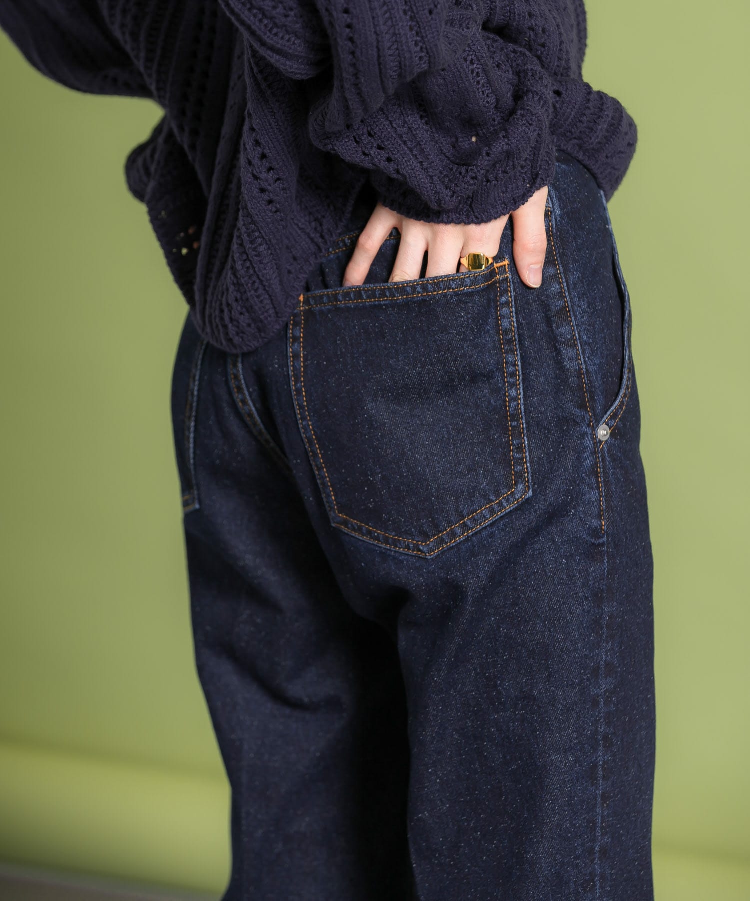 センタープレスストレートデニム NAVY 36