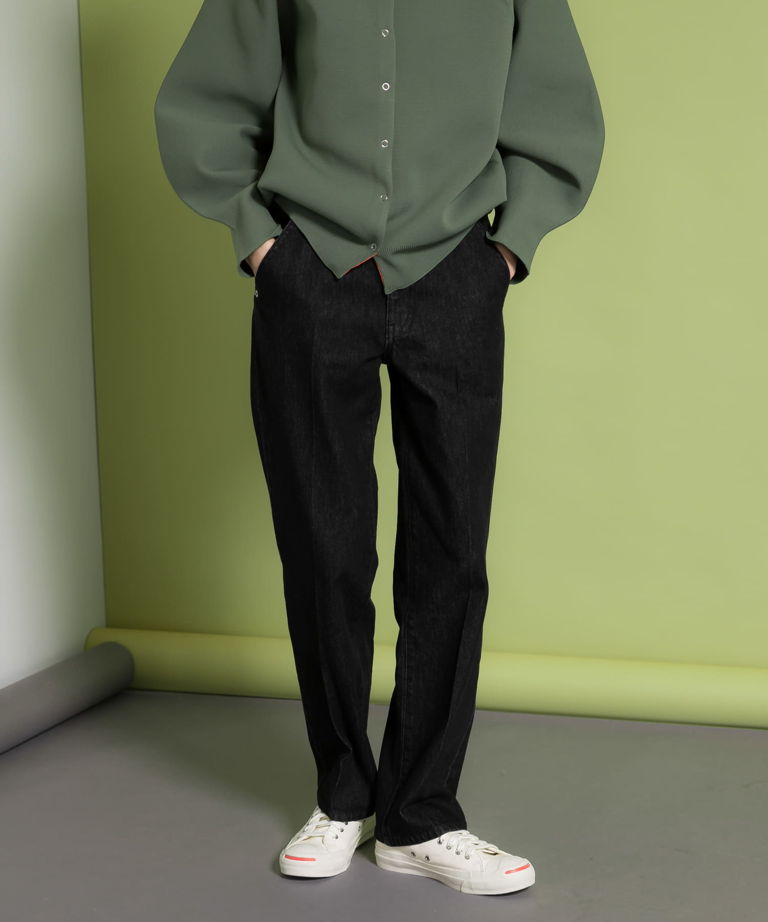 センタープレスストレートデニム BLACK 38