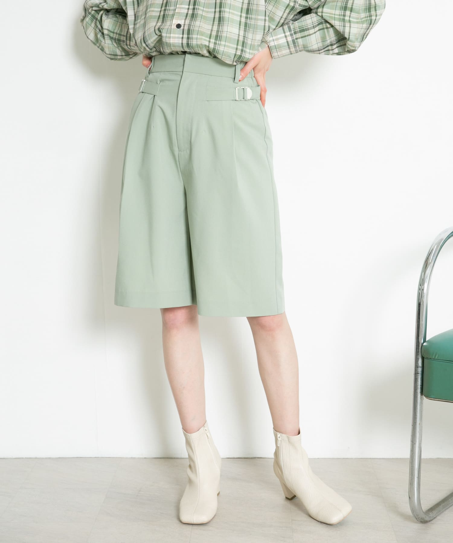 サイドベルトハーフパンツ MOSS GREEN one