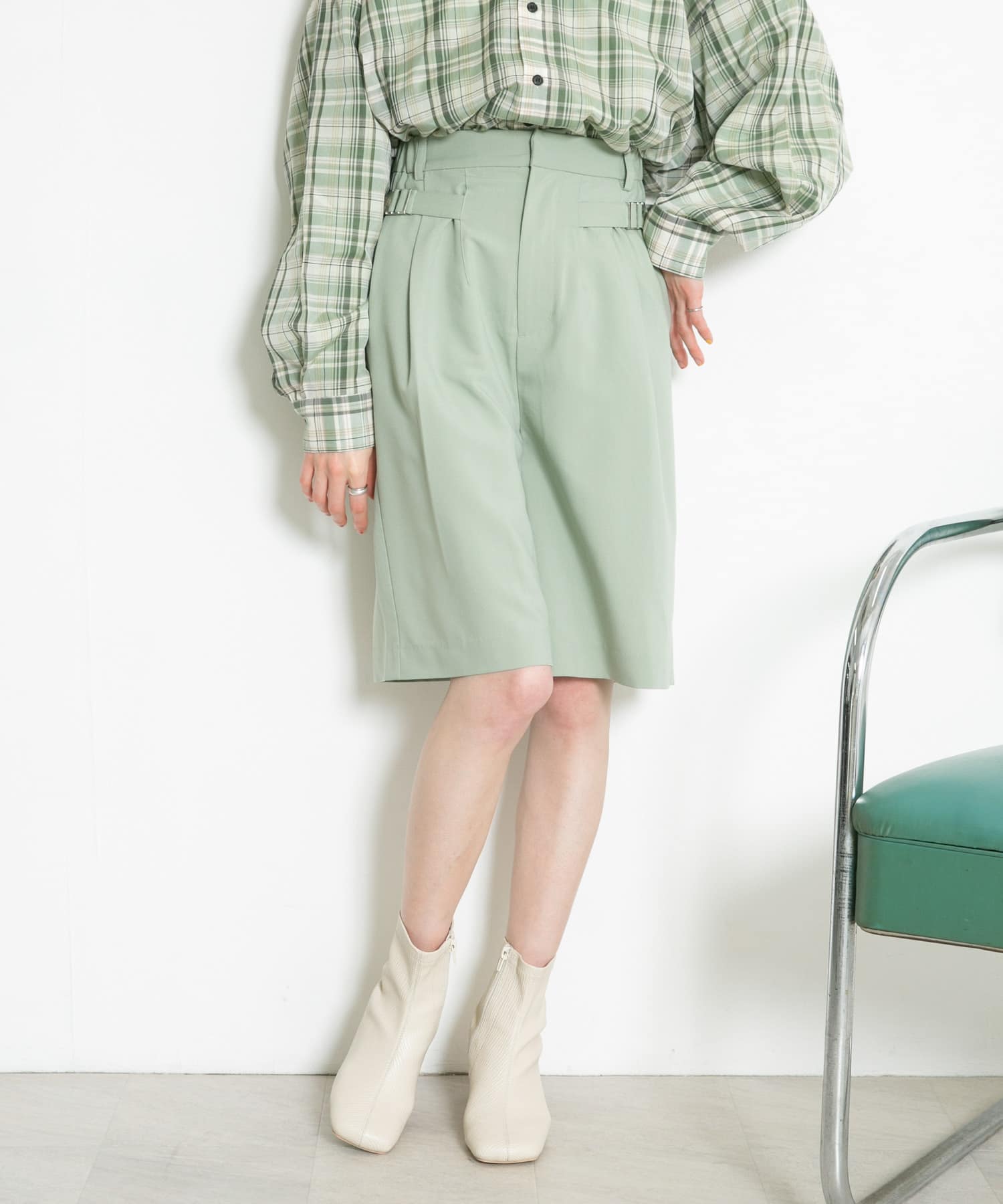 サイドベルトハーフパンツ MOSS GREEN one