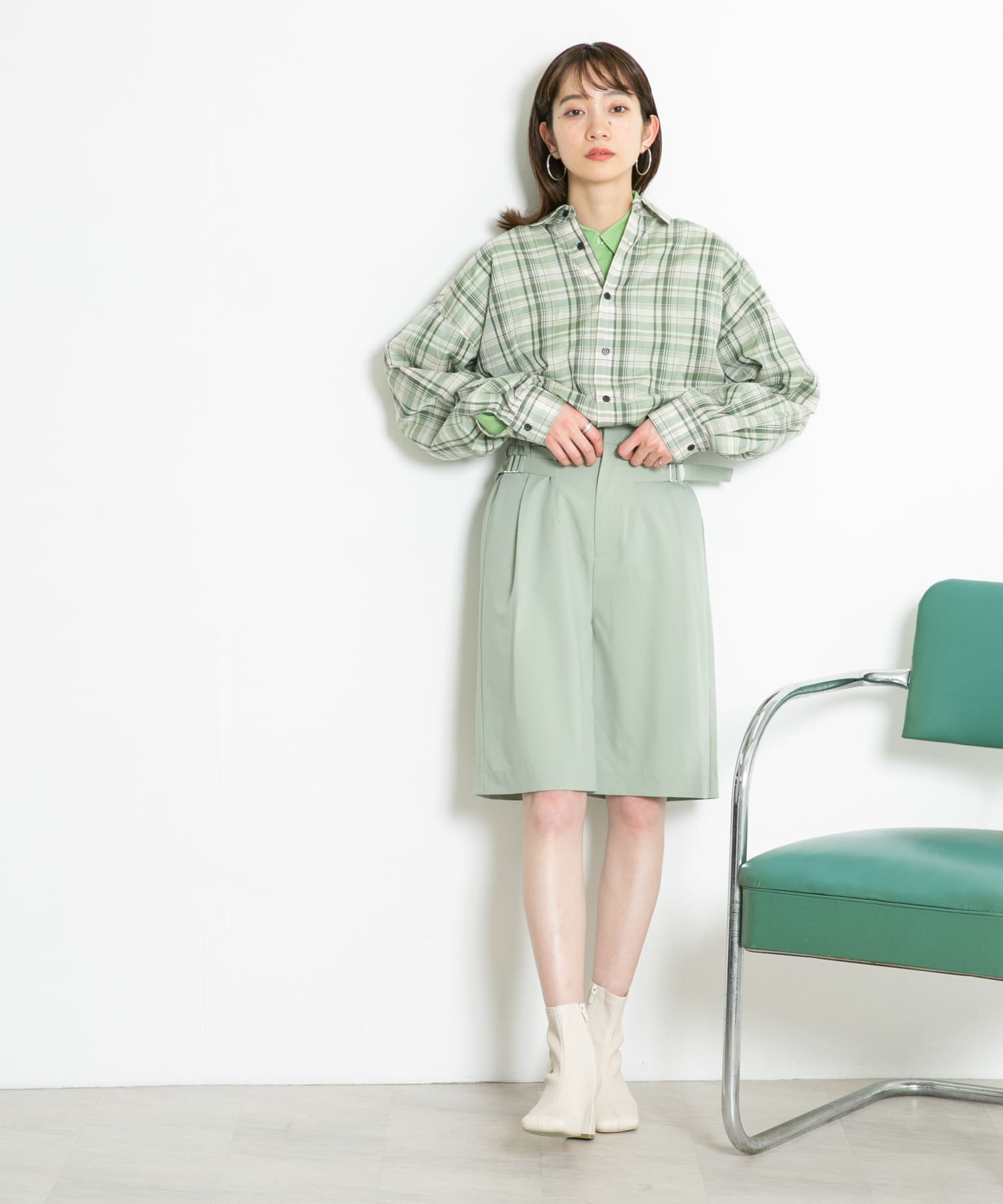 サイドベルトハーフパンツ MOSS GREEN one