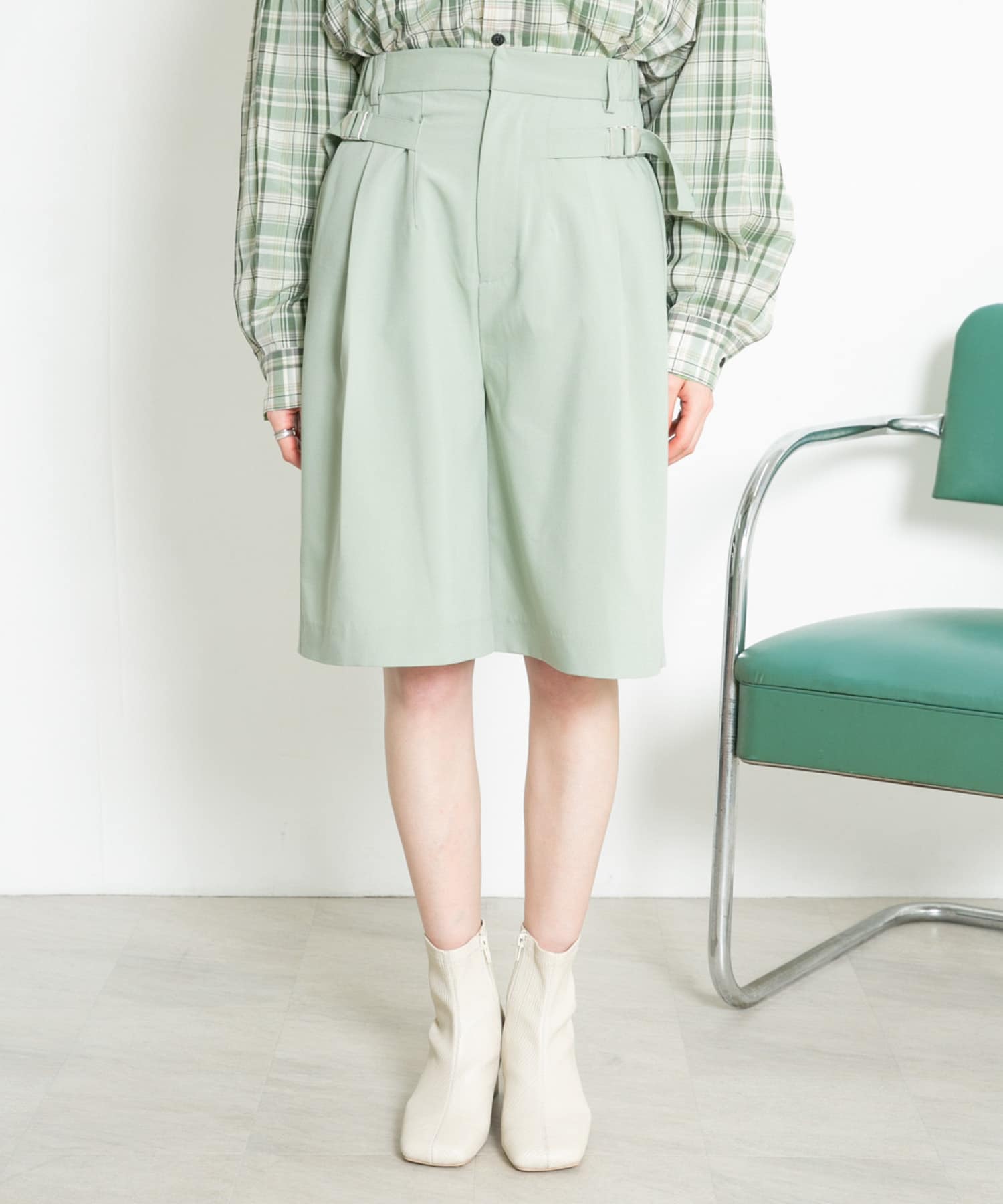 サイドベルトハーフパンツ MOSS GREEN one