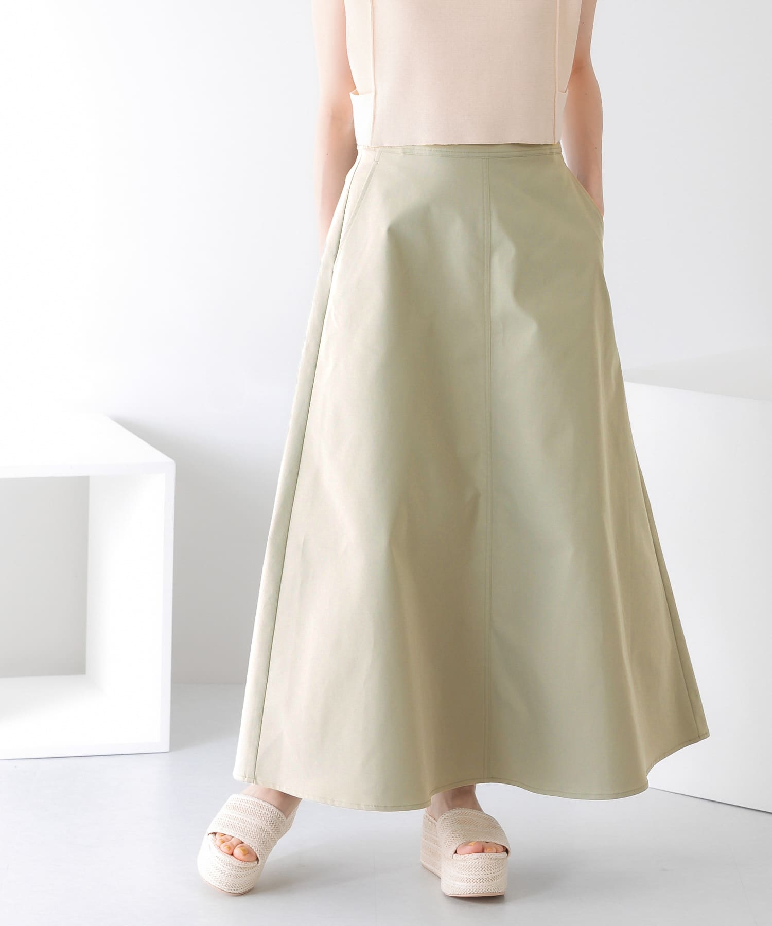 ツイルフレアロングスカート L.KHAKI one