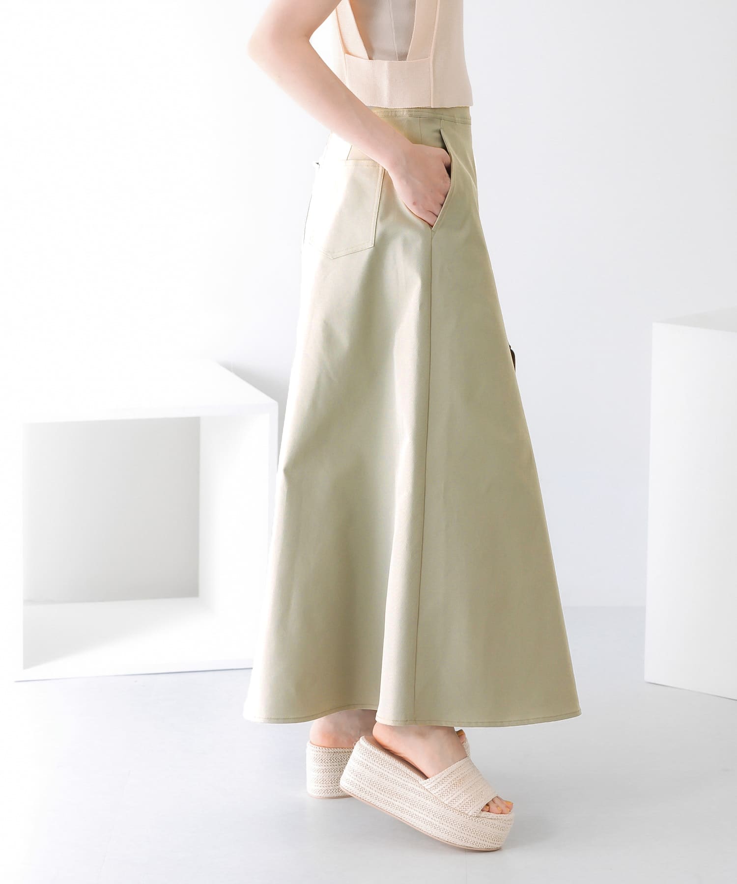 ツイルフレアロングスカート L.KHAKI one