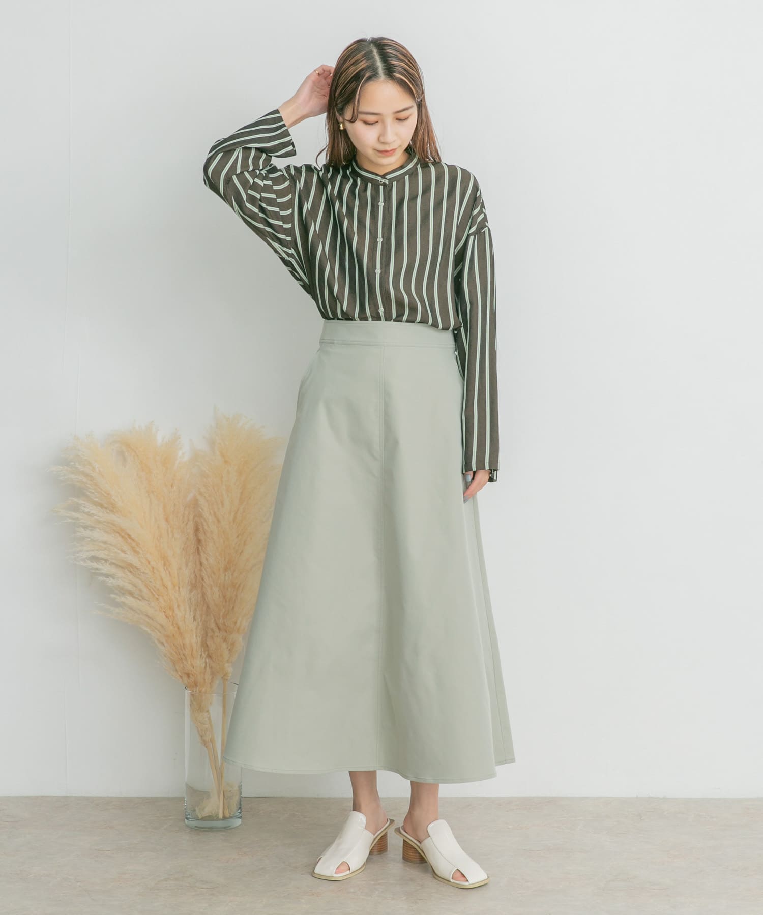 ツイルフレアロングスカート L.KHAKI one